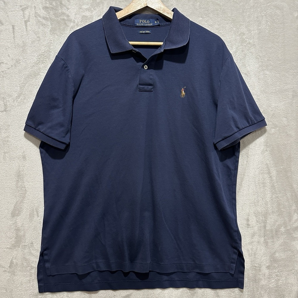 POLO RALPH LAUREN Pima Soft Touch Men's XL Blue Shirt Short Sleeve Ribbed Collar